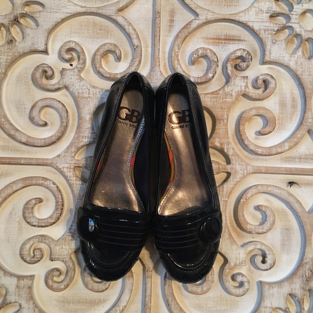 GIANNI BINI NAVY FLATS PATENT LEATHER FINISH